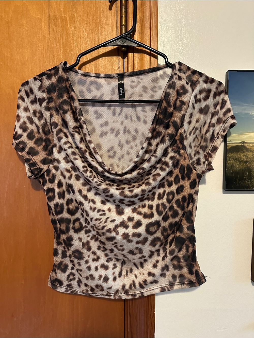 Leopard Print Cowl Neck Women's Top - Brown
